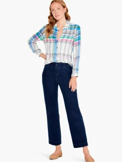 Fashion NIC+ZOE Here To There Plaid Shirt Cream Multi