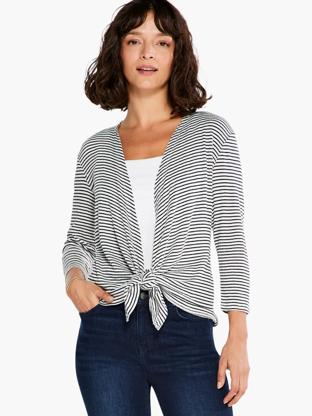 Discount NIC+ZOE In Line 4-Way Cardigan White Multi