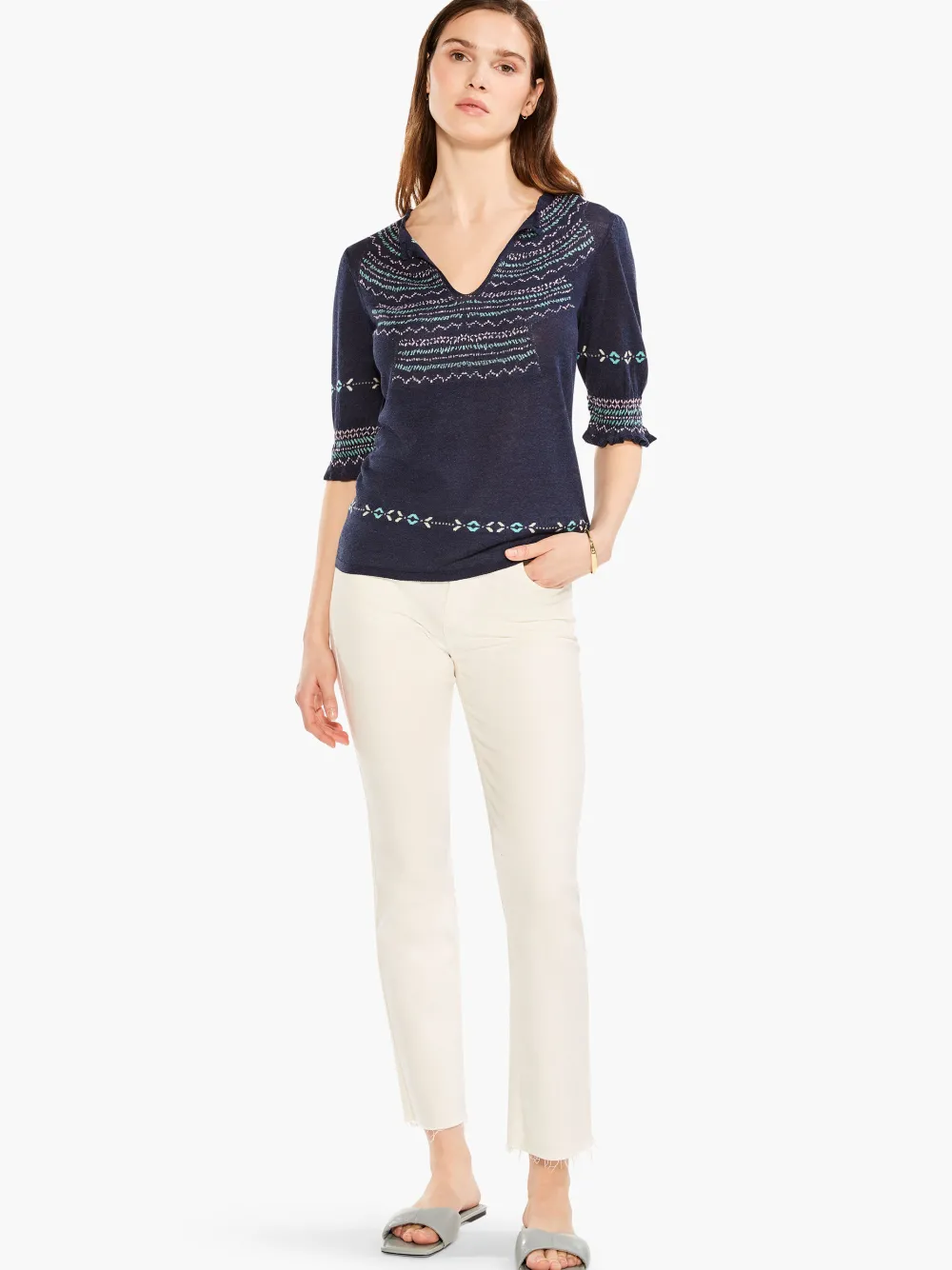 Shop NIC+ZOE Intarsia Stitches Sweater Indigo Multi