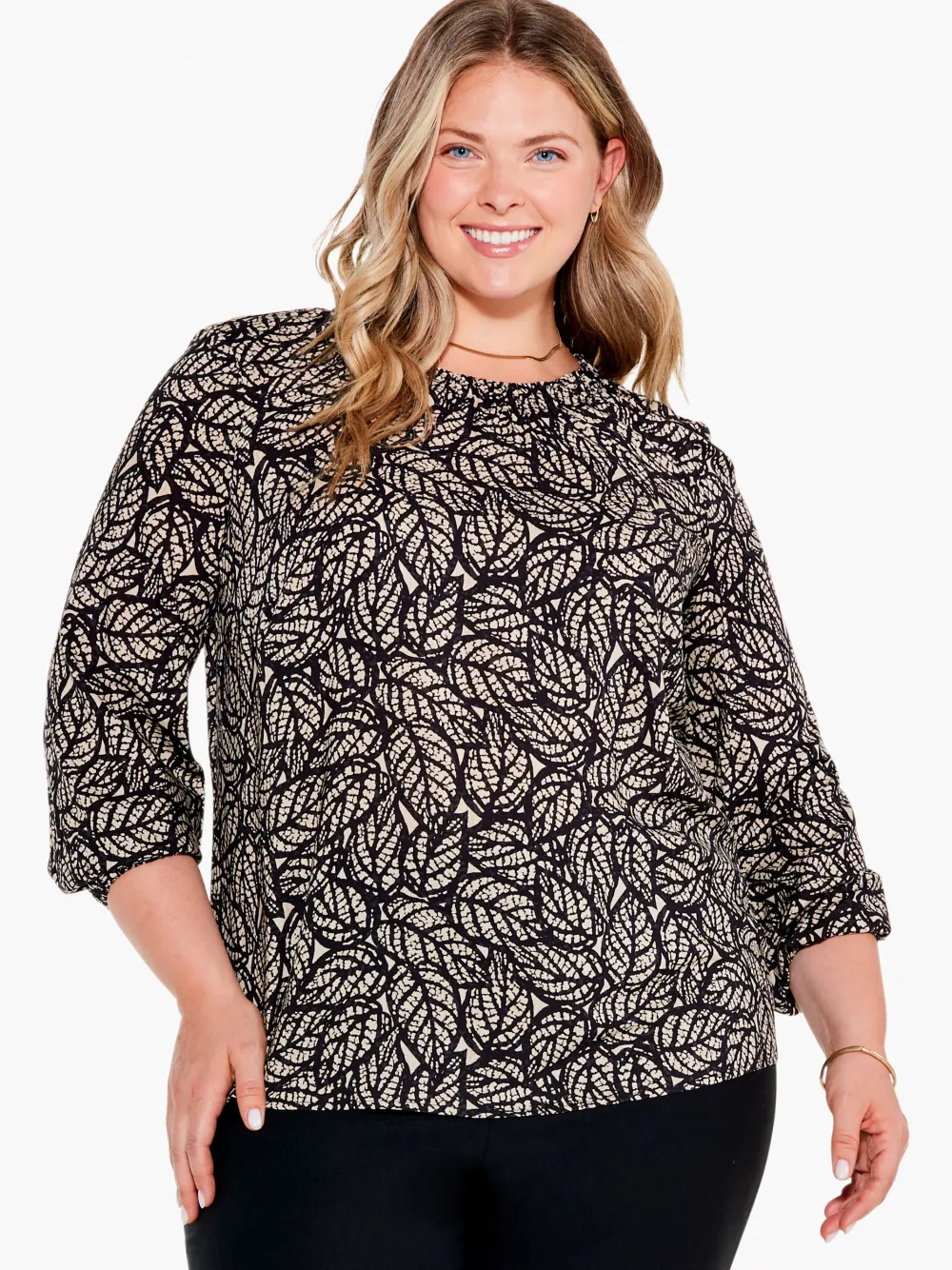 Best Sale NIC+ZOE Lacy Leaves Top Black Multi