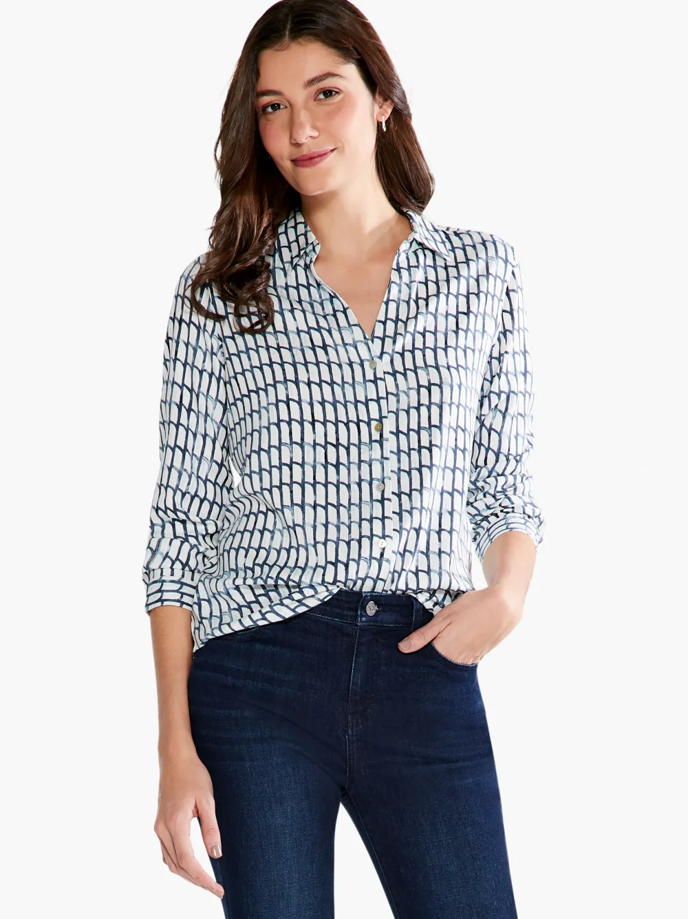 Discount NIC+ZOE Lattice Live In Shirt Blue Multi