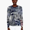 Best Sale NIC+ZOE Layered Leaves Sweater Indigo Multi