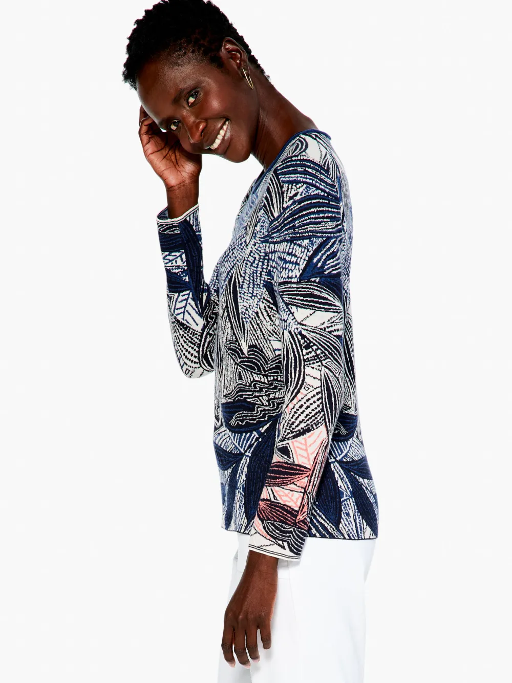 Best Sale NIC+ZOE Layered Leaves Sweater Indigo Multi