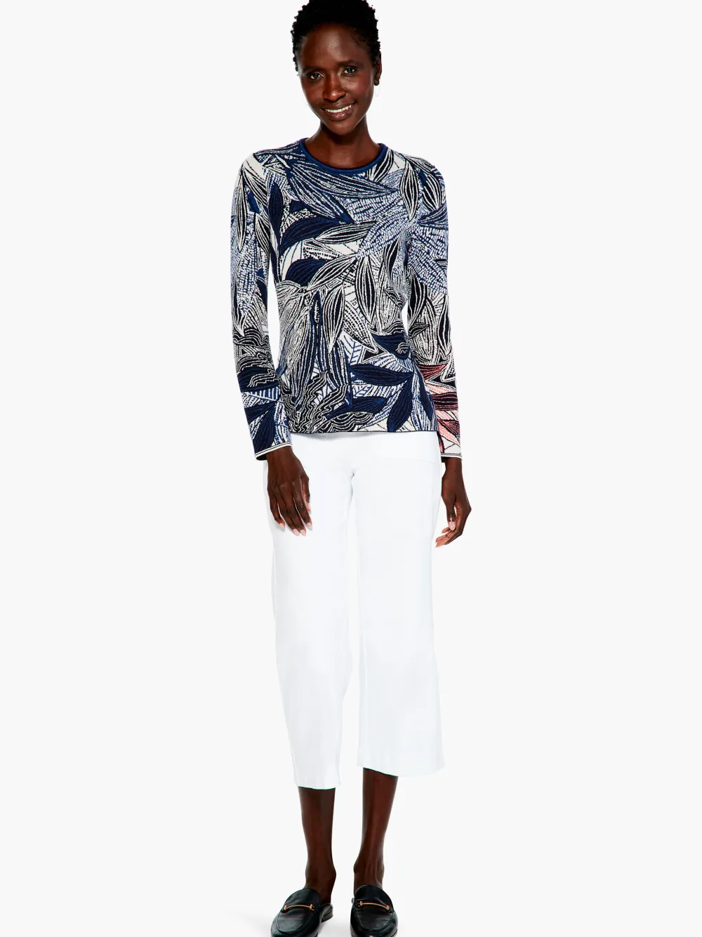 Best Sale NIC+ZOE Layered Leaves Sweater Indigo Multi