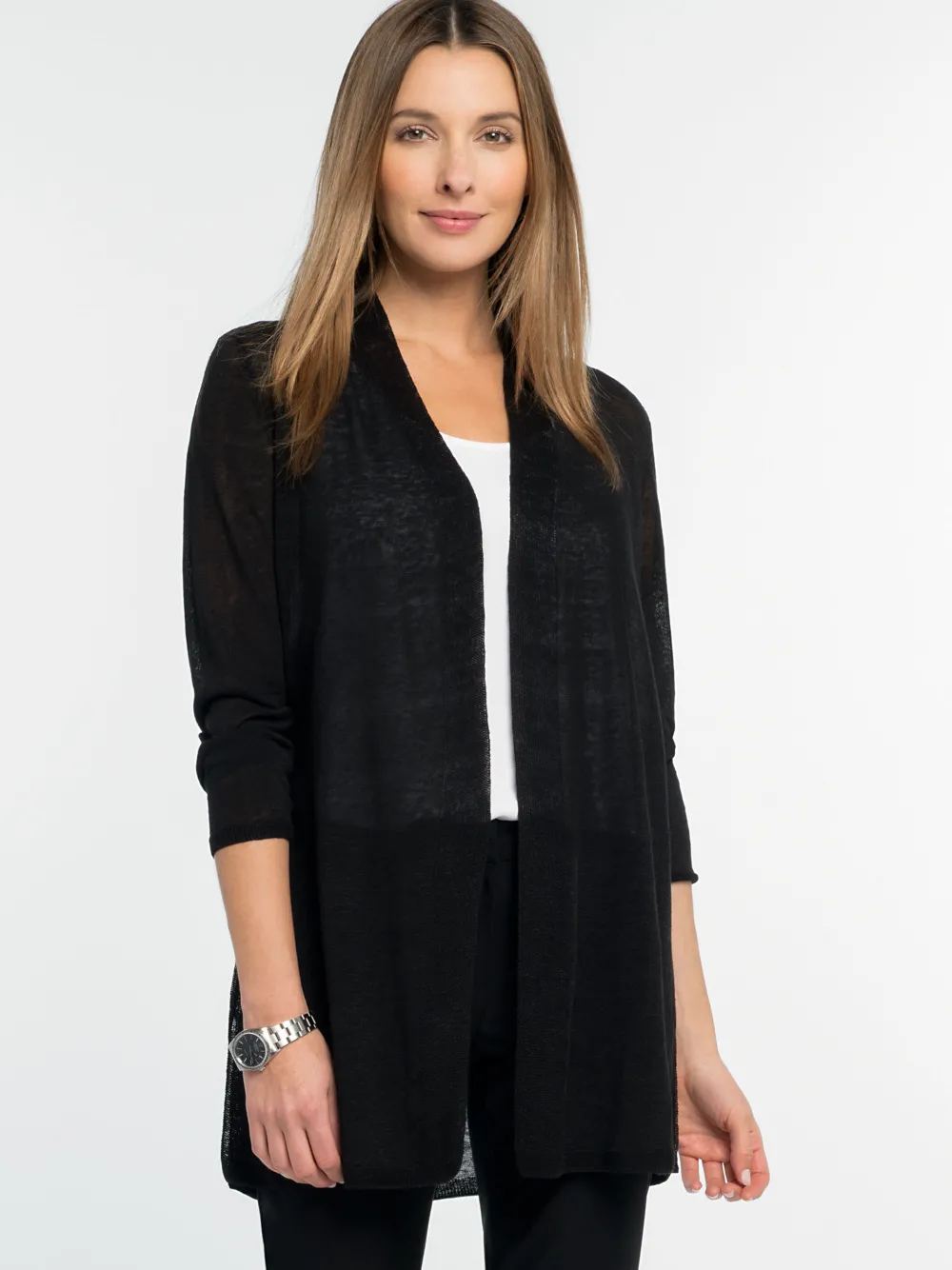 Clearance NIC+ZOE Lightweight Long Back Of The Chair Cardigan Black Onyx