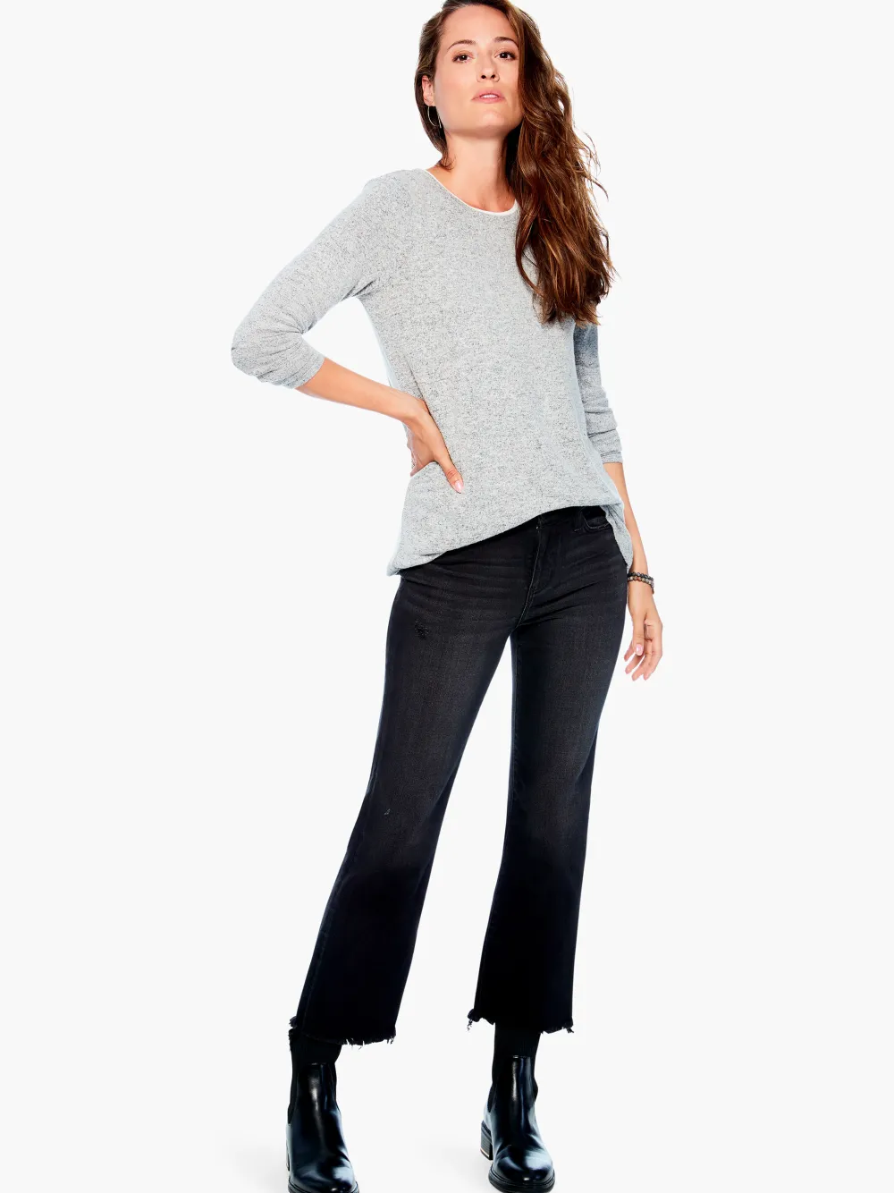 Best Sale NIC+ZOE Liverpool - Hannah Cropped Flare W/ Fray Hem Black Denim