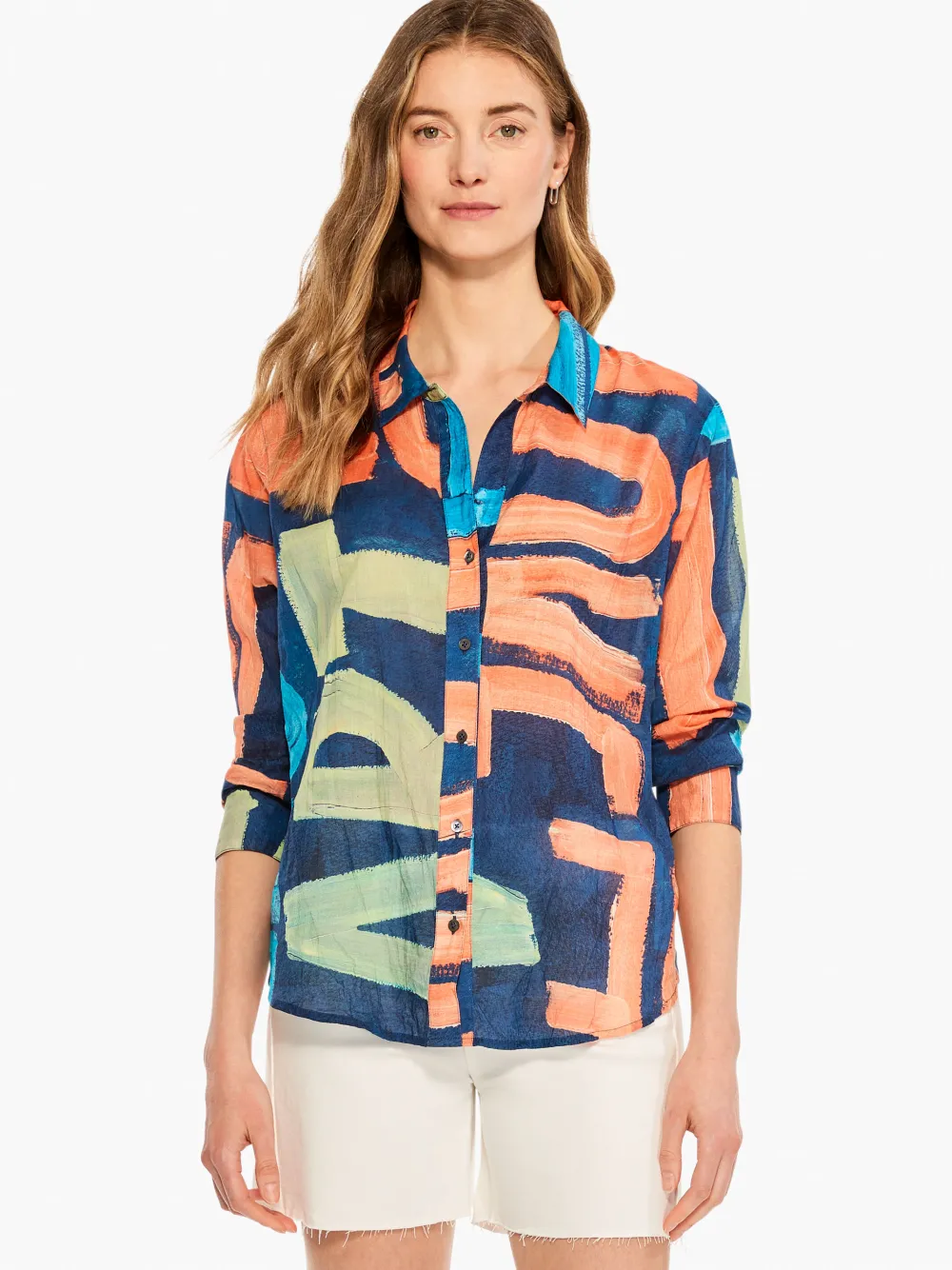 Flash Sale NIC+ZOE Love Art Joy Crinkle Shirt Indigo Multi