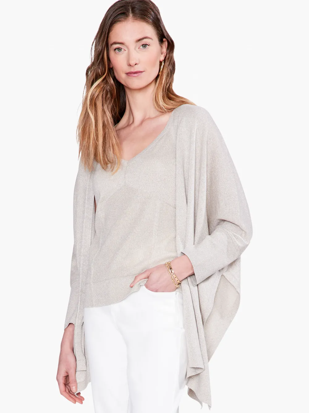 Store NIC+ZOE Lurex Cover Up Cardigan Sandshell