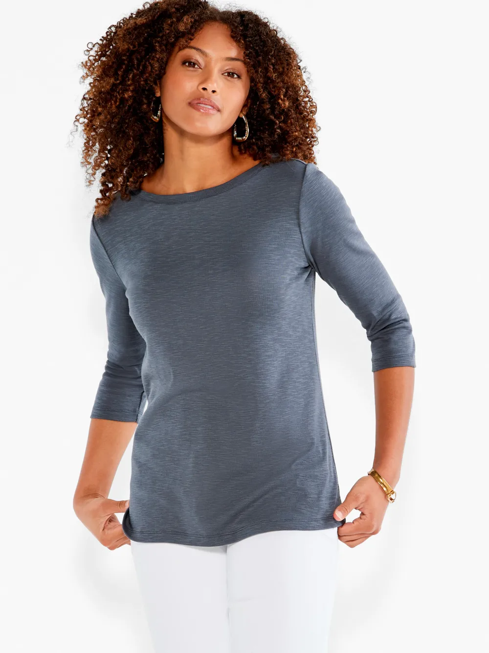 New NIC+ZOE Nzt 3/4 Sleeve Boat Tee Quarry