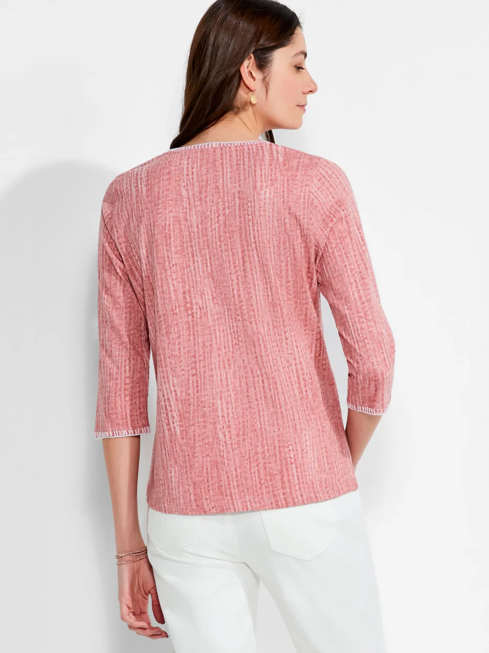Outlet NIC+ZOE Nzt 3/4 Sleeve Split Collar Stitch Top Pink Multi