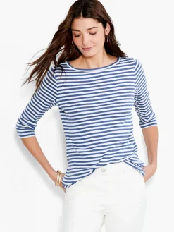 Best Sale NIC+ZOE Nzt 3/4 Sleeve Stripe Boat Tee Blue Multi