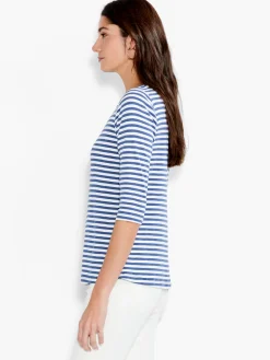 Outlet NIC+ZOE Nzt 3/4 Sleeve Stripe Boat Tee Blue Multi