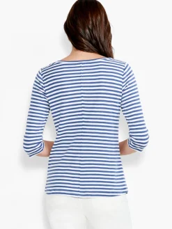 Outlet NIC+ZOE Nzt 3/4 Sleeve Stripe Boat Tee Blue Multi