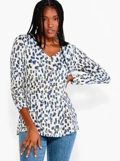 Hot NIC+ZOE Nzt Abstract Blocks Long Sleeve V Tee Neutral Multi