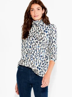 Hot NIC+ZOE Nzt Abstract Blocks Long Sleeve Turtleneck Neutral Multi