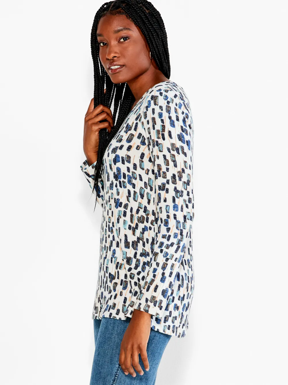 Hot NIC+ZOE Nzt Abstract Blocks Long Sleeve V Tee Neutral Multi