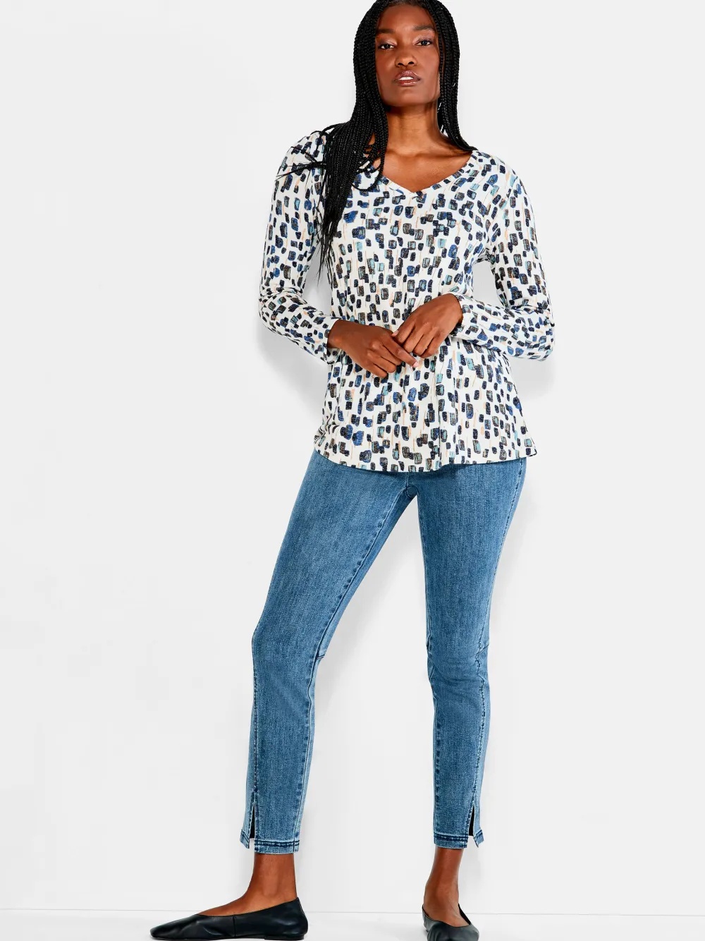 Hot NIC+ZOE Nzt Abstract Blocks Long Sleeve V Tee Neutral Multi