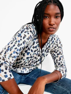Hot NIC+ZOE Nzt Abstract Blocks Long Sleeve V Tee Neutral Multi