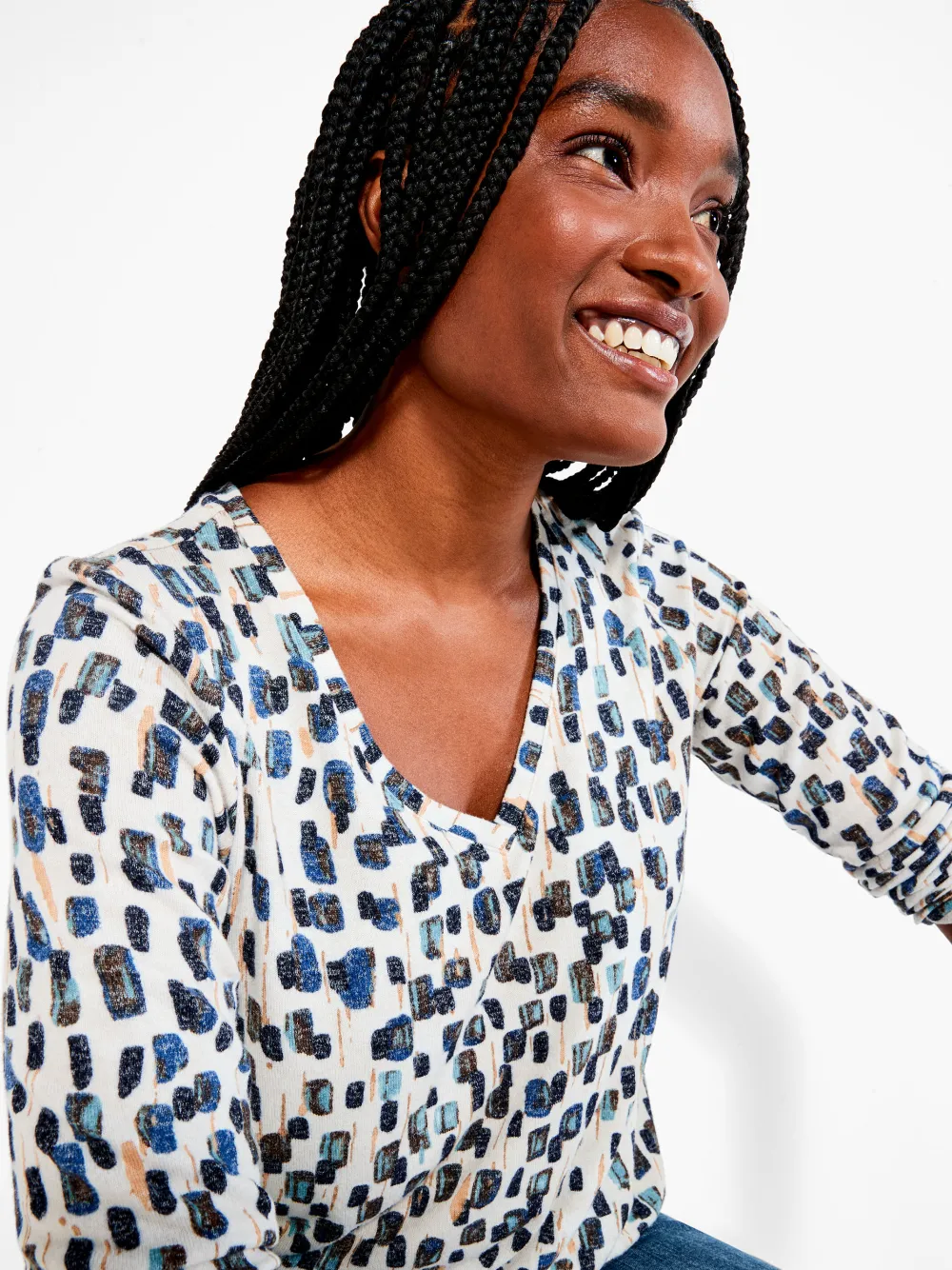 Hot NIC+ZOE Nzt Abstract Blocks Long Sleeve V Tee Neutral Multi