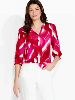 Online NIC+ZOE Nzt Blooms 3/4 Sleeve Split Neck Tee Pink Multi