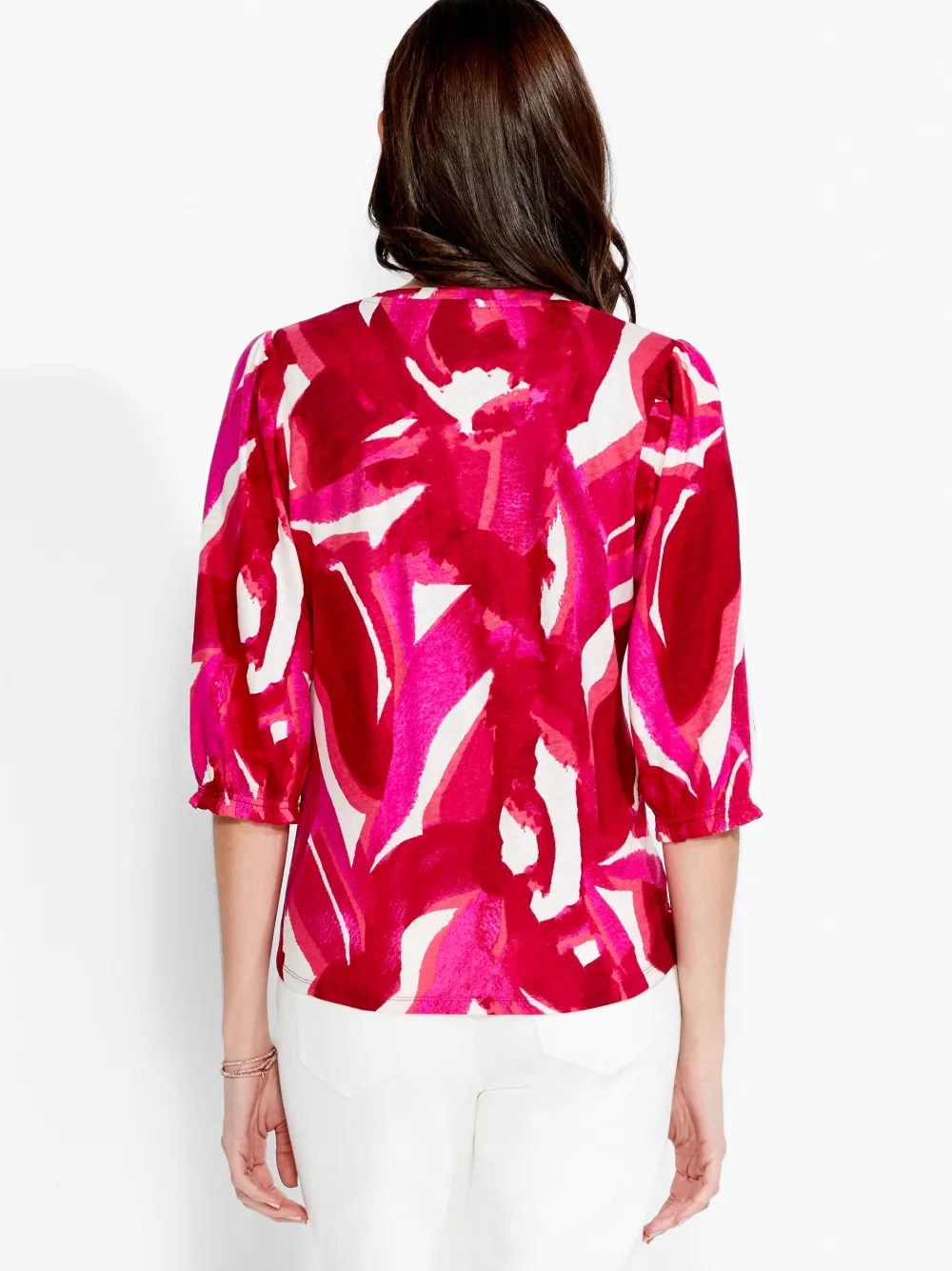 Online NIC+ZOE Nzt Blooms 3/4 Sleeve Split Neck Tee Pink Multi