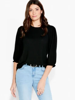 Clearance NIC+ZOE Nzt Crew Neck 3/4 Pleated Sleeve Tee Black Onyx
