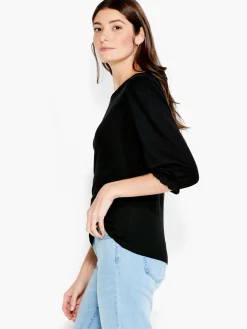 Clearance NIC+ZOE Nzt Crew Neck 3/4 Pleated Sleeve Tee Black Onyx