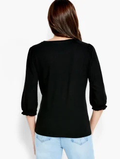 Clearance NIC+ZOE Nzt Crew Neck 3/4 Pleated Sleeve Tee Black Onyx