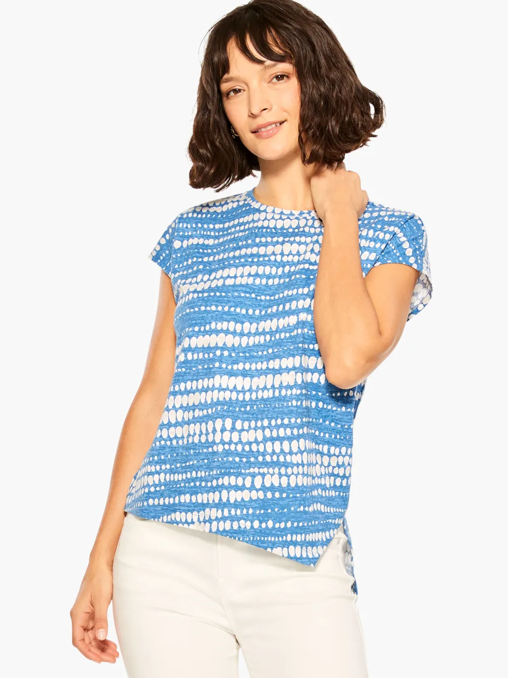 Best NIC+ZOE Nzt Dotty Lines Short Sleeve Crew Assymetrical Tee Blue Multi