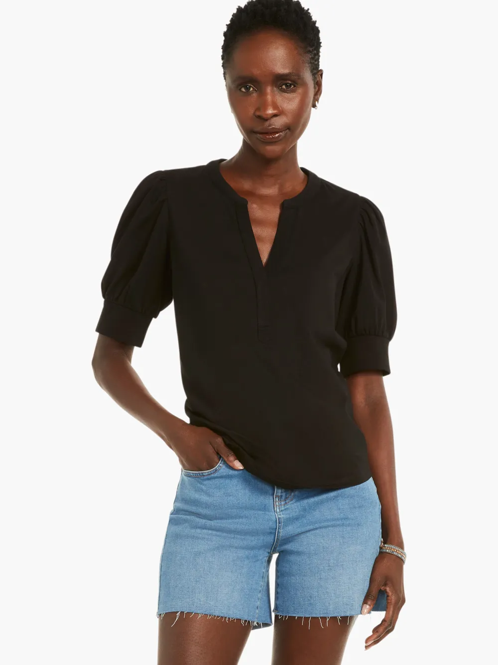 Discount NIC+ZOE Nzt Elbow Sleeve Split Neck Tee Black Onyx