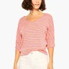 Shop NIC+ZOE Nzt Elbow Sleeve V Striped Tee Orange Multi