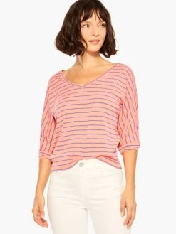 Shop NIC+ZOE Nzt Elbow Sleeve V Striped Tee Orange Multi