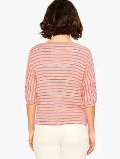 Shop NIC+ZOE Nzt Elbow Sleeve V Striped Tee Orange Multi