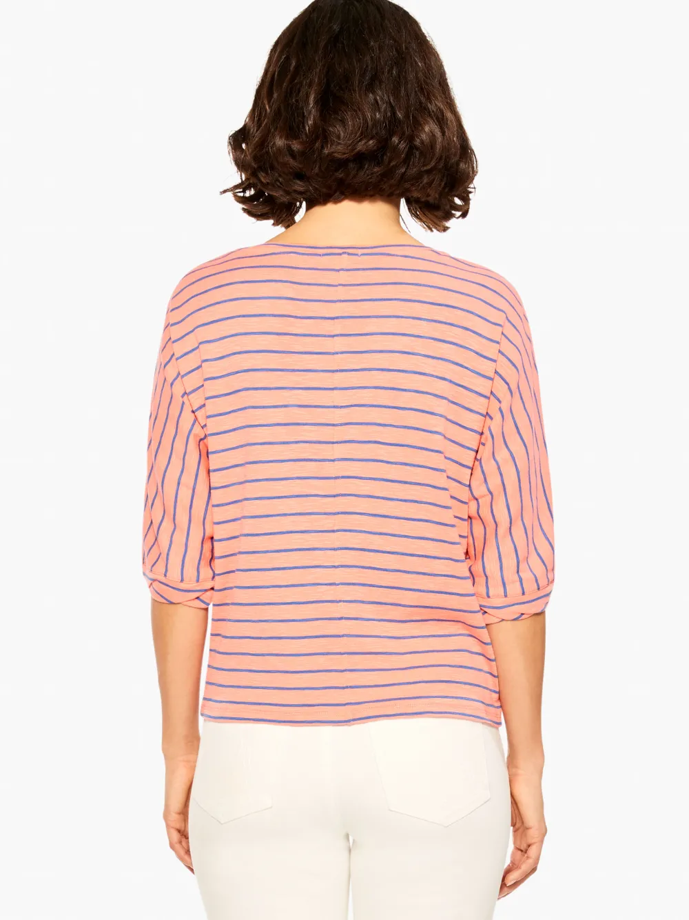 Shop NIC+ZOE Nzt Elbow Sleeve V Striped Tee Orange Multi