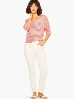 Shop NIC+ZOE Nzt Elbow Sleeve V Striped Tee Orange Multi