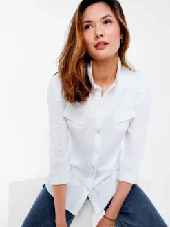 Cheap NIC+ZOE Nzt Long Sleeve Angled Pocket Shirt Paper White