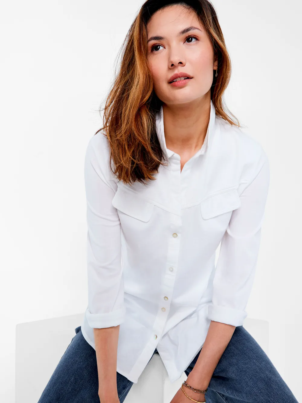 Cheap NIC+ZOE Nzt Long Sleeve Angled Pocket Shirt Paper White