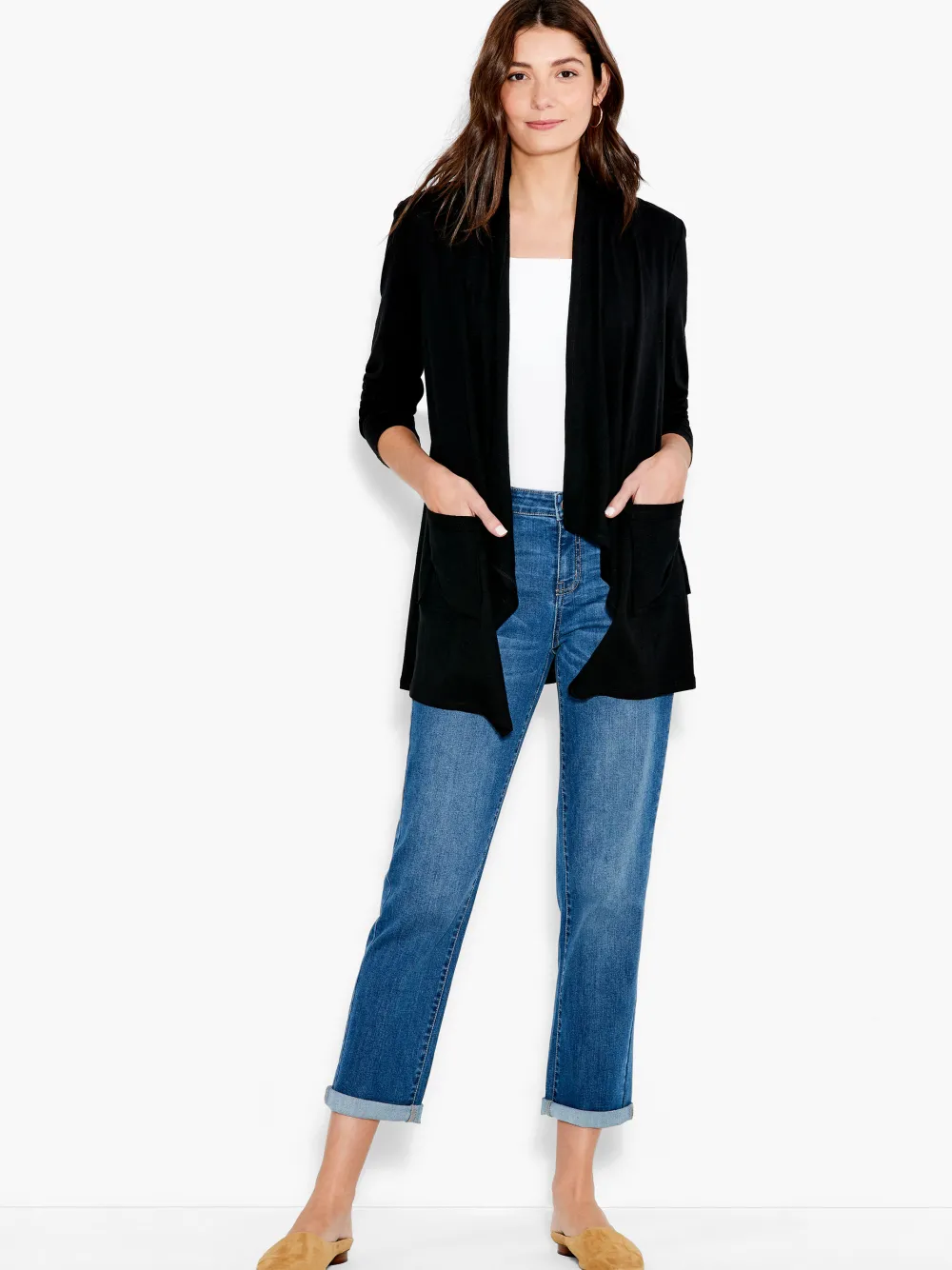 Cheap NIC+ZOE Nzt Long Sleeve Drape Cardigan Black Onyx
