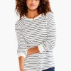 Fashion NIC+ZOE Nzt Long Sleeve Striped Waffle Tee Cream Multi