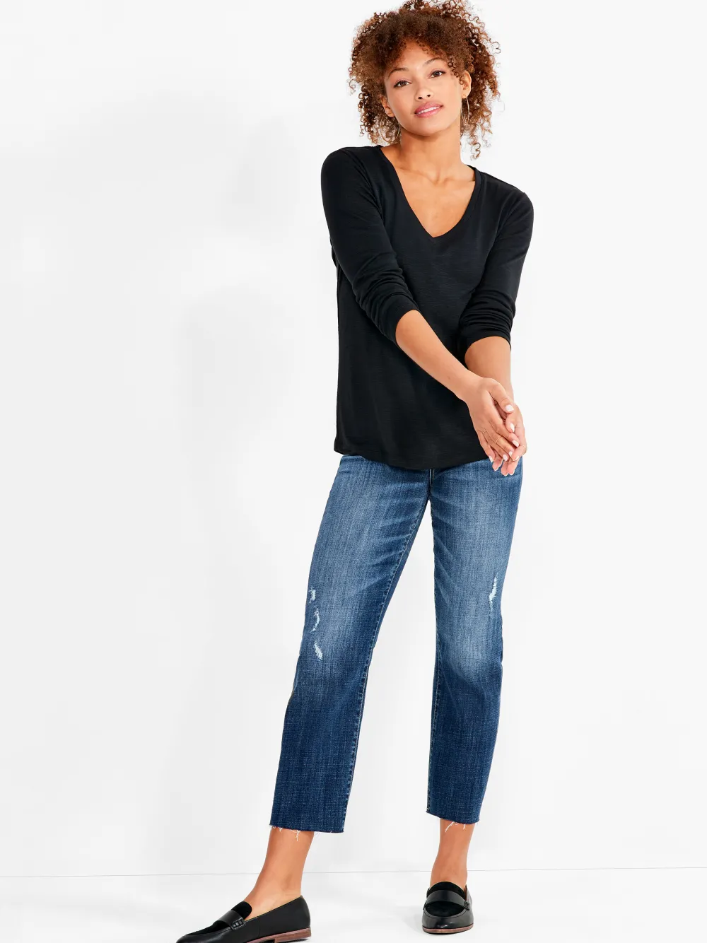 Clearance NIC+ZOE Nzt Long Sleeve V Tee Black Onyx