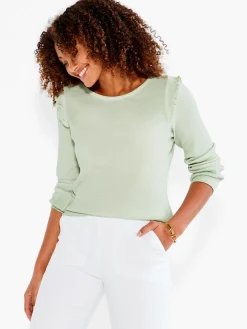 Store NIC+ZOE Nzt Long Sleeve Waffle Ruffle Tee Green Spray
