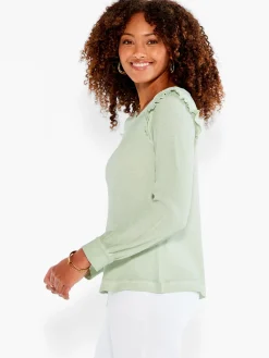 Store NIC+ZOE Nzt Long Sleeve Waffle Ruffle Tee Green Spray