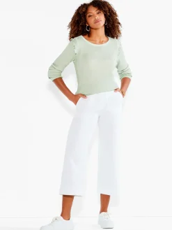 Cheap NIC+ZOE Nzt Long Sleeve Waffle Ruffle Tee Green Spray