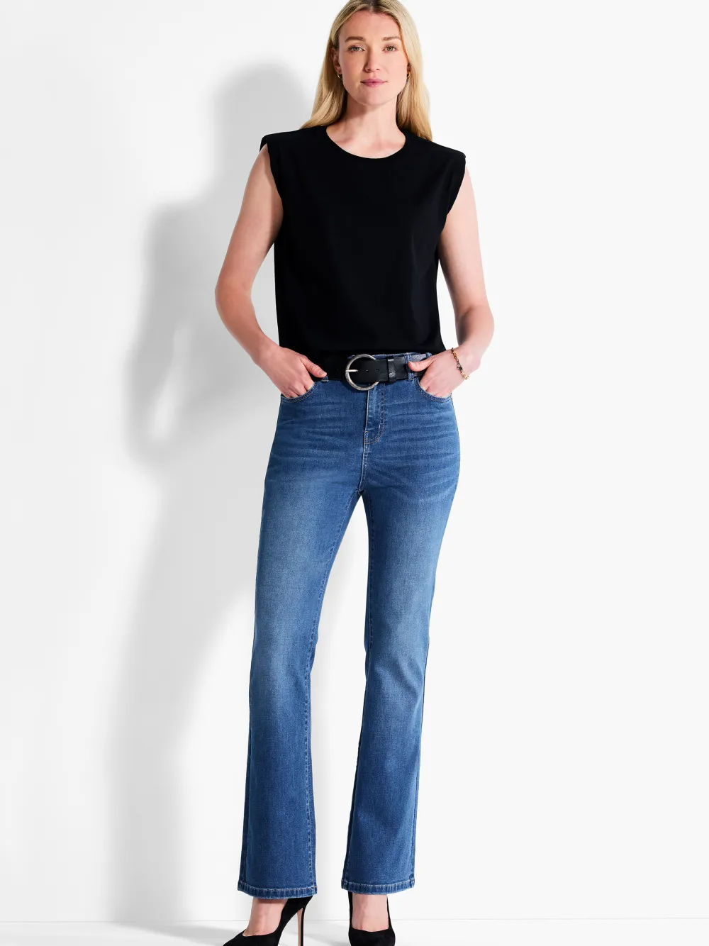 Shop NIC+ZOE Nzt Power Shoulder Crew Tank Black Onyx