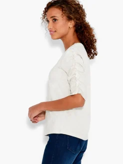 Flash Sale NIC+ZOE Nzt Ruched Elbow Sleeve Split Neck Cobblestone