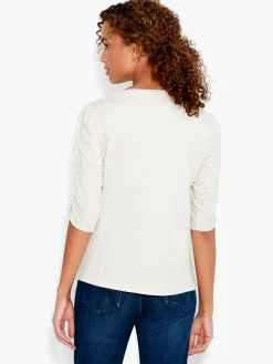 Flash Sale NIC+ZOE Nzt Ruched Elbow Sleeve Split Neck Cobblestone