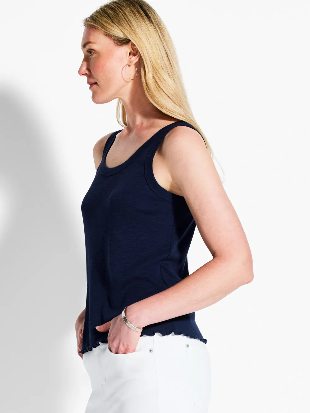 Outlet NIC+ZOE Nzt Scoop Lettuce Edge Tank Dark Indigo