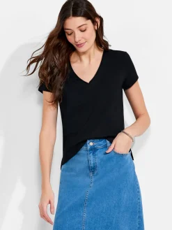 Best Sale NIC+ZOE Nzt Short Sleeve Roll V Tee Black Onyx