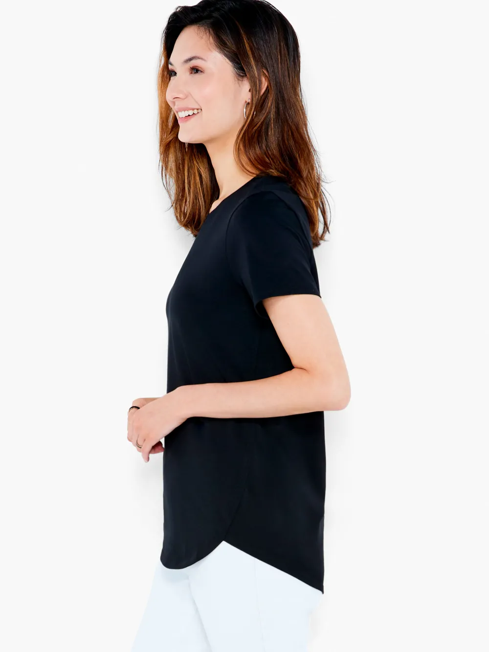 New NIC+ZOE Nzt Short Sleeve Shirt Tail Crew Neck Tee Black Onyx