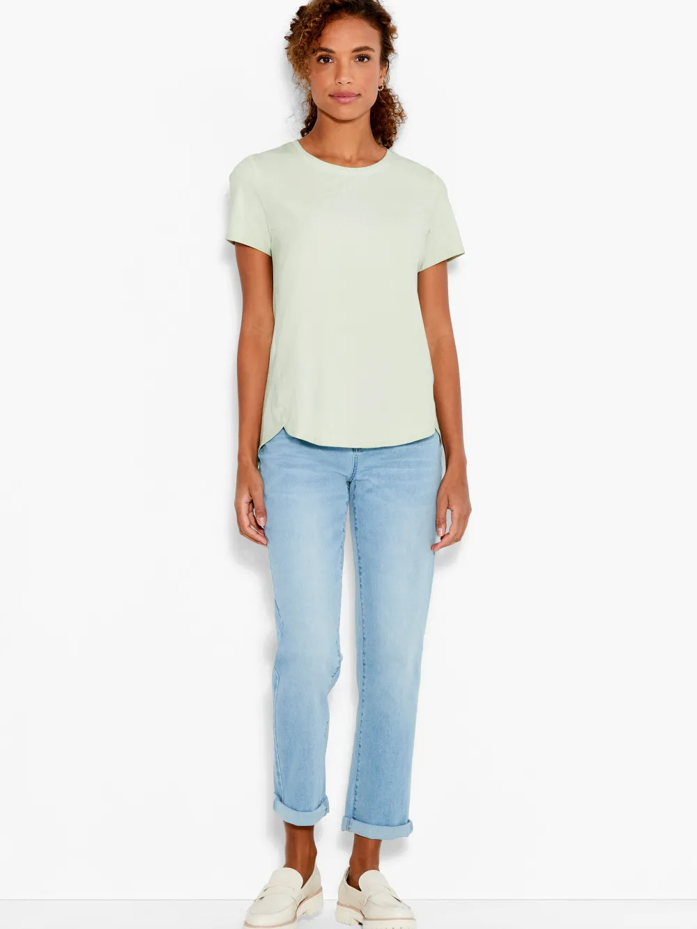 New NIC+ZOE Nzt Short Sleeve Shirt Tail Crew Tee Matcha